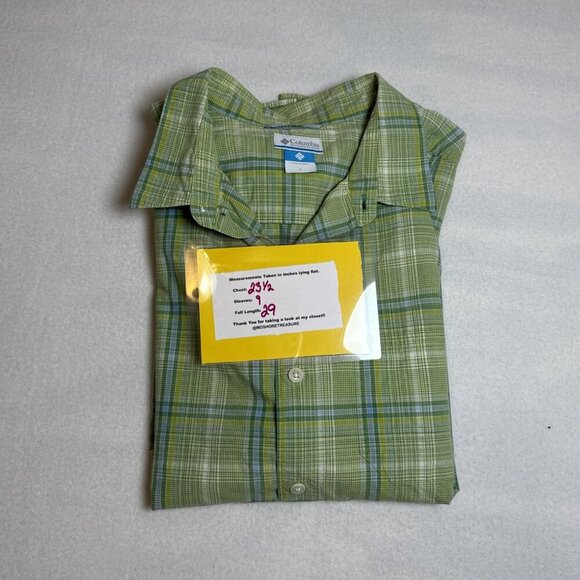 Columbia Shirt Mens Large Short Sleeve Plaid Green Button Front Pocket - Picture 9 of 9